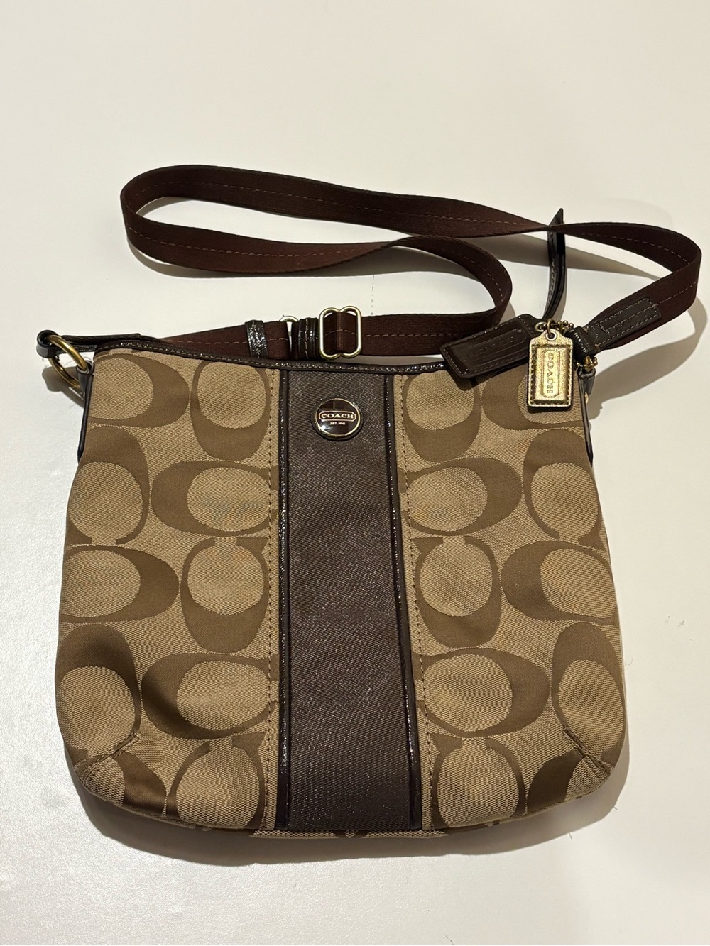 Coach Brown Signature Canvas Crossbody with Dark Brown Trim
